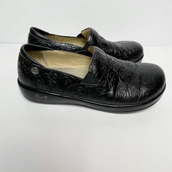 Alegria Debra Black Embossed Floral Rose Clogs US Size 9 - Picture 2 of 7